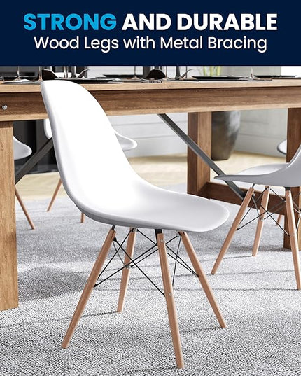 Flash Furniture Elon Series Plastic Modern Dining Chairs with Wooden Legs, Mid-Century Side Chairs for Dining Rooms and Offices, Set of 2, White - LeafyLoom