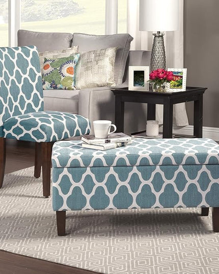 HomePop Parsons Classic Upholstered Accent Dining Chair, Set of 2, Teal and Cream Geometric - LeafyLoom