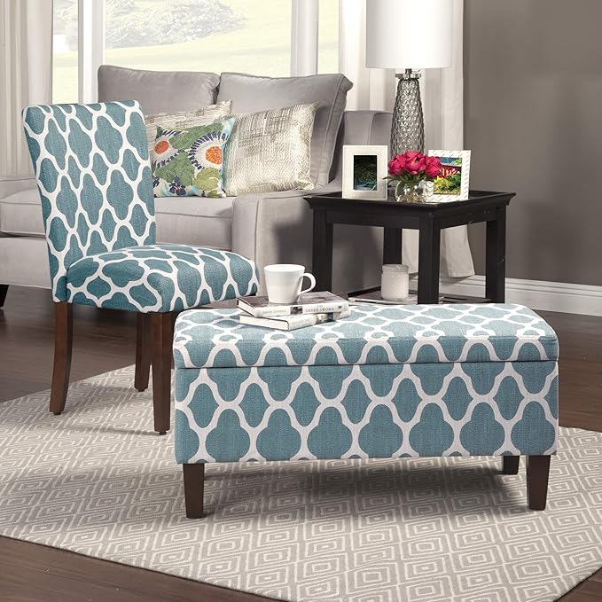 HomePop Parsons Classic Upholstered Accent Dining Chair, Set of 2, Teal and Cream Geometric - LeafyLoom