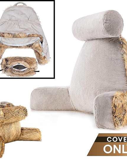 Husband Pillow XXL Cover Only - Ultra Rare Baby Amber Fox Backrest Pillowcase Set, 2-Tone Reversible Double Sided Fabulous Faux Fur Reading & Bed Rest, Thick Zippers,2 Sided Solid Fabric Neck Rolls - LeafyLoom