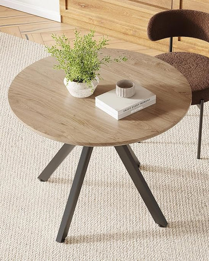 Farini Brown Dining Table for 4-6 Person,39" Round Wooden Dining Tabletop and Metal Frame for Home Kitchen Dining Desk (39 inch,100cm) - LeafyLoom