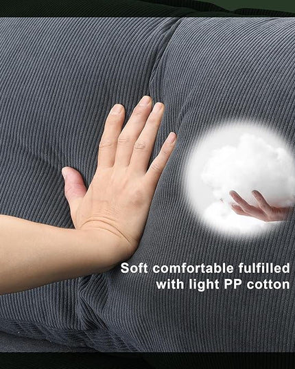 133" Corduroy 6 Seat Freely Combinable Sofa with Armrest Bags,U Shaped Indoor Solid Wood Sectional Couch w/Pillows,for Living Room,Bedroom,Apartment,Office,Lounges,Grey - LeafyLoom