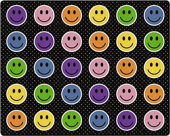 Flagship Carpets Smiley Seating (Seats 30) Classroom Area Rug or Educational Learning Mat, Kids Room or Playroom Carpet, 10'6" x 13'2", Black/Multi - LeafyLoom