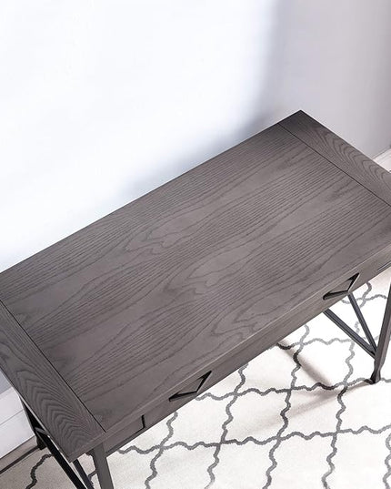 Leick Home 23400 Chisel & Forge Writing Computer Desk with Drop Front Keyboard Drawer, Smoke Gray and Matte Black - LeafyLoom