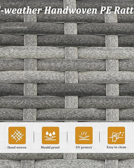 SUNVIVI OUTDOOR 7 Piece Patio Furniture Sets All Weather Grey PE Wicker Couch Sofa with Glass Table, Removable Navy Blue Cushions - LeafyLoom
