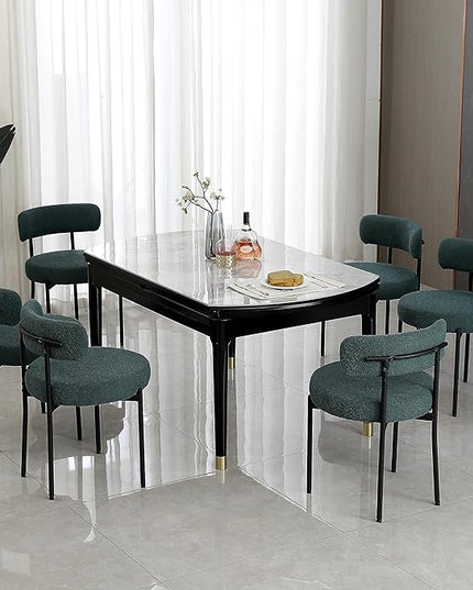 DYHOME Green Dining Chairs Set of 2, Mid-Century Modern Dining Chairs, Kitchen Dining Room Chairs, Curved Backrest Round Upholstered Boucle Sherpa Dining Chair with Black Metal Legs - LeafyLoom