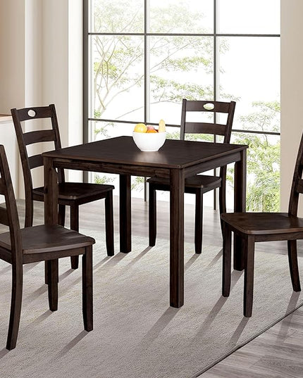 Furniture of America Burnett Wood 5-Piece Dining Room Set, Square Table and 4 Durable Slat Back Chairs with Footrest for Home Kitchen Furniture, Dinettes, Espresso - LeafyLoom