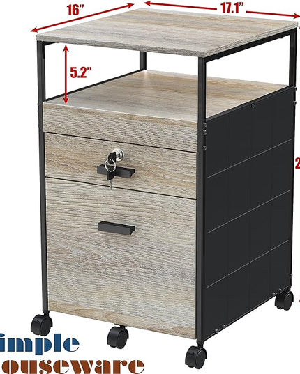 SHW Rolling File Cabinet w/ 2 Drawers & Open Shelf, Maple - LeafyLoom