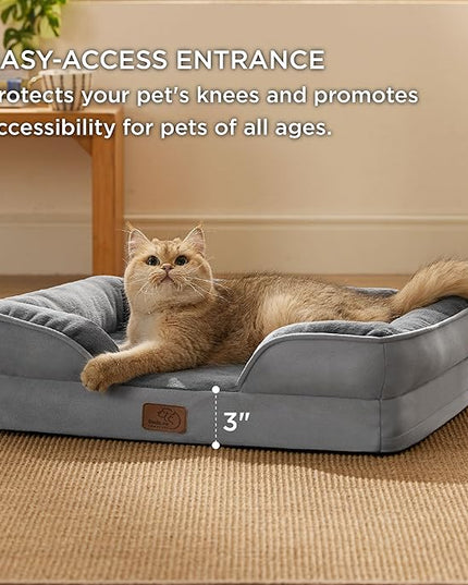 Bedsure Cat Beds for Indoor Cats - Washable Bolster Dog Sofa Beds for Extra Small Dogs, Supportive Foam Pet Couch Bed with Removable Washable Cover, Waterproof Lining and Nonskid Bottom, Grey BEDSURE