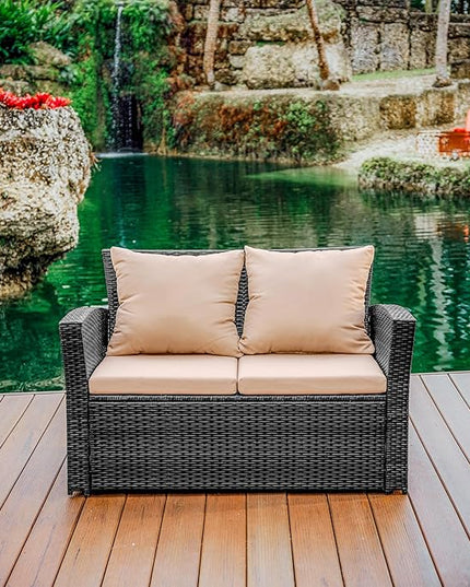 Nestl Wicker Outdoor Furniture Set - 4 Piece Patio Set (Grey/Beige) - LeafyLoom