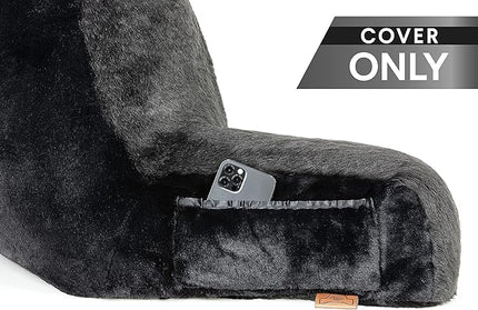 XXL Husband Pillow Cover Only - Limited Baby Black Panther Fur Backrest Pillowcase Set, Two-Tone Reversible Double Sided Fabulous Faux Fur Reading & Bed Rest, Thick Zippers, 2 Sided Solid Neck Rolls - LeafyLoom