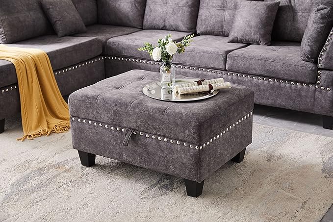 Living Room,Modular Sectional Sofa Set,L-Shape Storage Ottoman/Two Small pillow/Reversible Chaise,Couch for Large Space Dorm Apartment-Gray, 1 - LeafyLoom