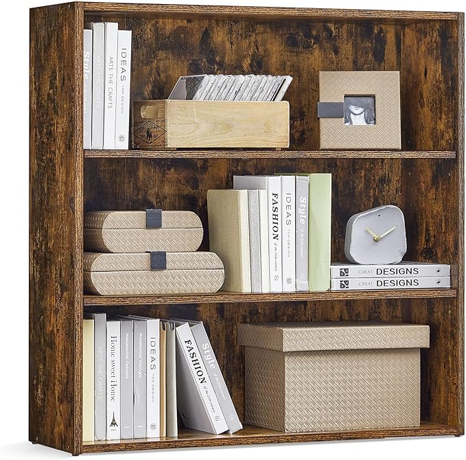 VASAGLE Bookshelf, 31.5 Inches Wide, 3-Tier Open Bookcase with Adjustable Storage Shelves, Floor Standing Unit, Rustic Brown ULBC173X01 - LeafyLoom