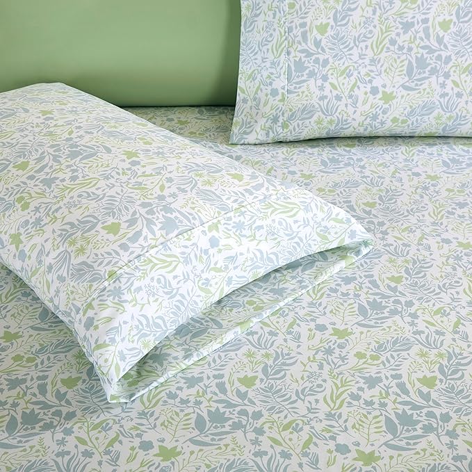 Elegant Comfort Softest and Coziest 6-Piece Sheet Set - 1500 Premium Hotel Quality Microfiber - Deep Pocket, Wrinkle Resistant 6-Piece Floral Bed Sheet Set, King, Anita Green - LeafyLoom