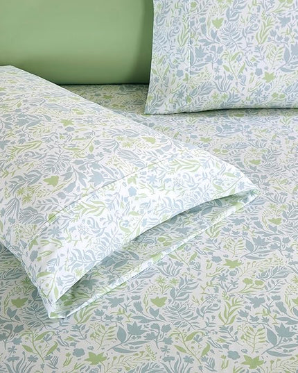 Elegant Comfort Softest and Coziest 6-Piece Sheet Set - 1500 Premium Hotel Quality Microfiber - Deep Pocket, Wrinkle Resistant 6-Piece Floral Bed Sheet Set, California King, Anita Green - LeafyLoom