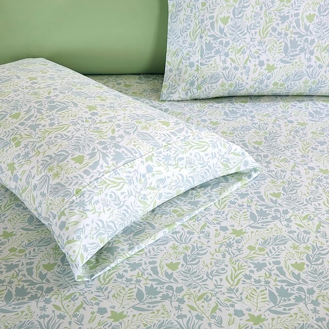 Elegant Comfort Softest and Coziest 6-Piece Sheet Set - 1500 Premium Hotel Quality Microfiber - Deep Pocket, Wrinkle Resistant 6-Piece Floral Bed Sheet Set, California King, Anita Green - LeafyLoom