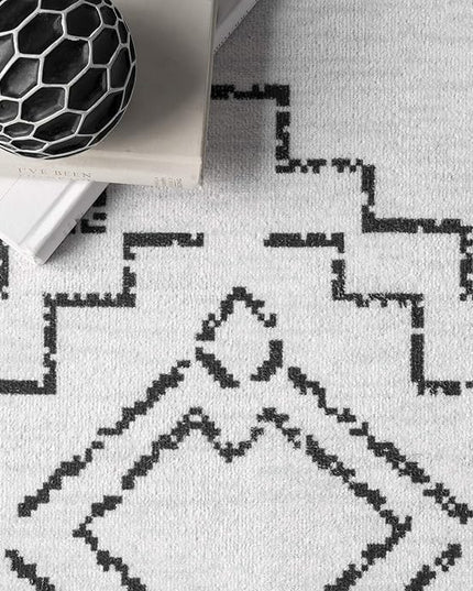 nuLOOM Noa Machine Washable Tribal Moroccan Ultra Thin Area Rug, 8x10, White - LeafyLoom