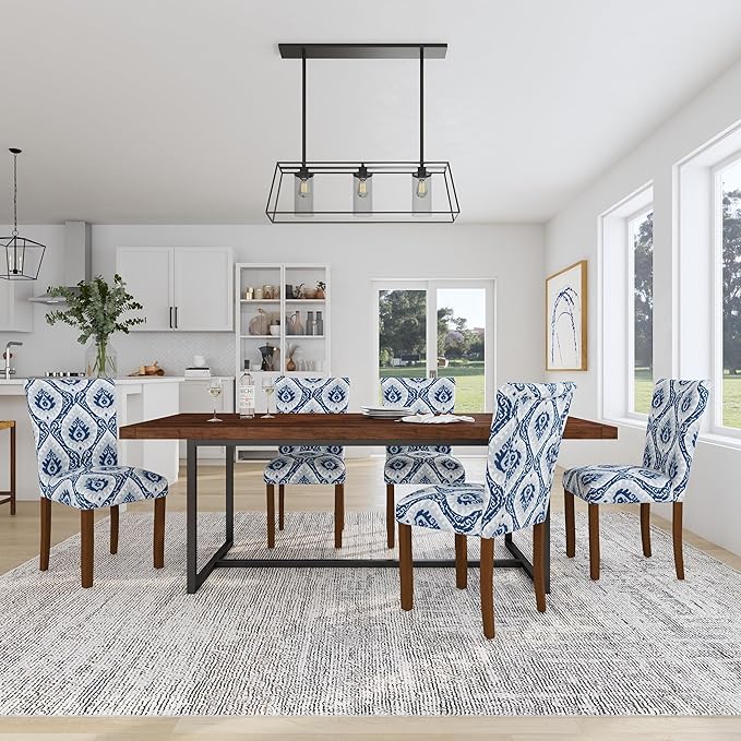 HomePop Classic Parsons Dining Chairs, Pack of 2, Blue Ikat Medallion Print - LeafyLoom