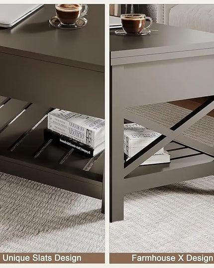 ChooChoo Coffee Table Lift Top, Multi-Function Convertible Coffee Table with Storage and Hidden Compartment, Coffee Table Converts to Dining Table for Living Room, 40 Black - LeafyLoom