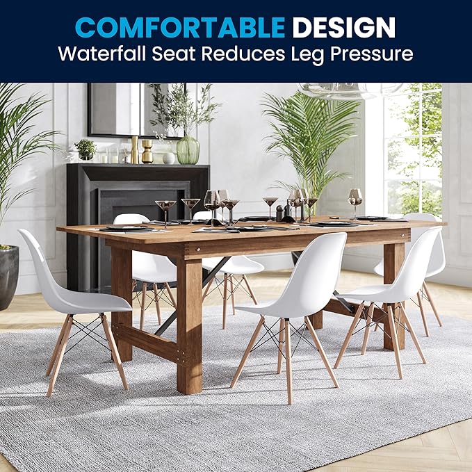 Flash Furniture Elon Series Plastic Modern Dining Chairs with Wooden Legs, Mid-Century Side Chairs for Dining Rooms and Offices, Set of 2, White - LeafyLoom