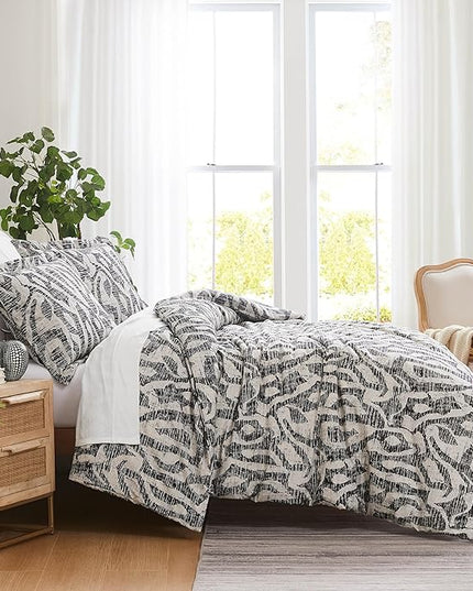 Southshore Fine Living, Inc. Full/Queen Comforter Bedding Set, Down Alternative Floral Comforter with Matching Shams, Modern abstract print Microfiber Comforter, Fits Queen & Full Beds, Slate khari - LeafyLoom
