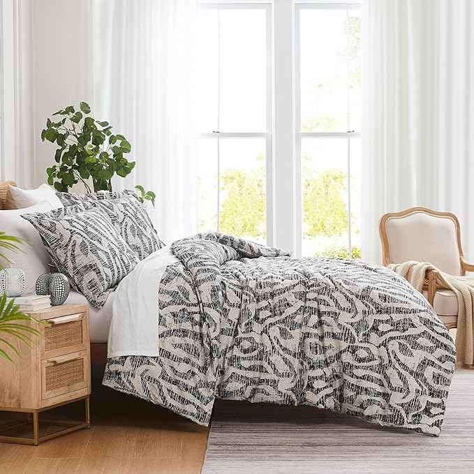 Southshore Fine Living, Inc. Full/Queen Comforter Bedding Set, Down Alternative Floral Comforter with Matching Shams, Modern abstract print Microfiber Comforter, Fits Queen & Full Beds, Slate khari - LeafyLoom