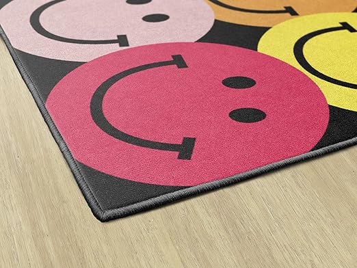 Flagship Carpets Schoolgirl Style Big Rainbow Smiley Faces Educational Area Rug for Kids Room Seating Décor, Children's Classroom, Play Carpet for Teaching and Playroom, 5' x 7'6", Black & Multi - LeafyLoom