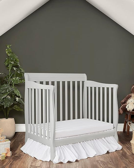 Aden 4-in-1 Convertible Mini Crib In Grey, Greenguard Gold Certified, Non-Toxic Finish, New Zealand Pinewood, With 3 Mattress Height Settings - LeafyLoom
