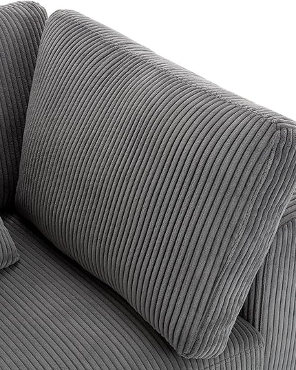 Morden Soft Corduroy Upholstered 3 Seater Sofa Couch with Removable Back Cushions and 5 Pillows for Living Room, Apartment, Office, 105", Gray-403 - LeafyLoom