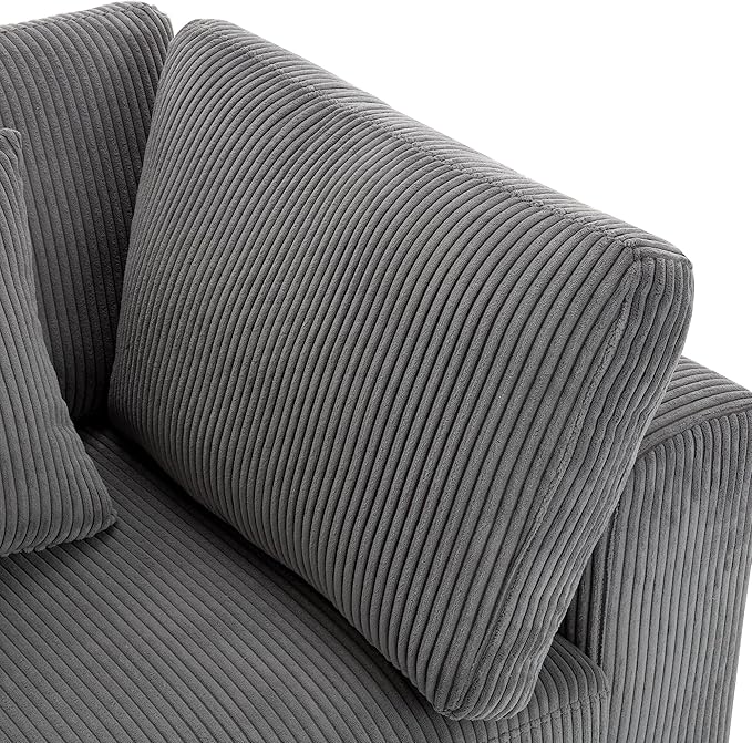 Morden Soft Corduroy Upholstered 3 Seater Sofa Couch with Removable Back Cushions and 5 Pillows for Living Room, Apartment, Office, 105", Gray-403 - LeafyLoom