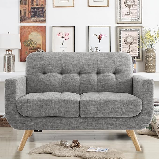ROSEVERA Elena Contemporary Accent Armchair with Linen Upholstery Living Room Furniture, Gray - LeafyLoom