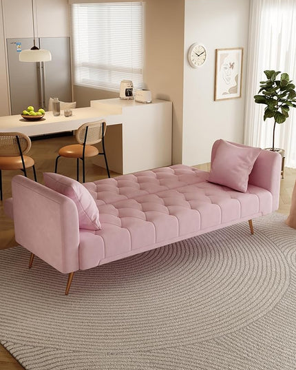 NicBex Sectional Couch Sofa with Double Folding Velvet Sofa Bed Cloud Couch for Living Room Furniture Sets with Aadjustable Back, Modular Sofa for Living Room, Bedroom, Apartment,71" L, Pink - LeafyLoom