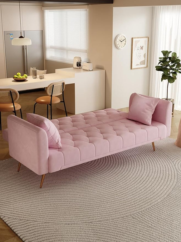NicBex Sectional Couch Sofa with Double Folding Velvet Sofa Bed Cloud Couch for Living Room Furniture Sets with Aadjustable Back, Modular Sofa for Living Room, Bedroom, Apartment,71" L, Pink - LeafyLoom