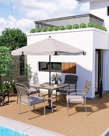 Pamapic Patio Table and Chairs Set, All-Weather Rattan Outdoor Table and Chairs with Removable Waterproof Cushions, Plastic-Wood Patio Dining Set for 4 with Umbrella Hole(Gray) - LeafyLoom