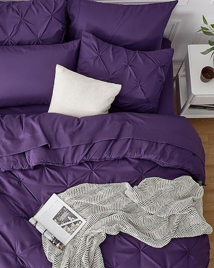 Bedsure King Size Comforter Set - Bedding Set King 7 Pieces, Pintuck Bed in a Bag Purple Bed Set with Comforter, Sheets, Pillowcases & Shams - LeafyLoom