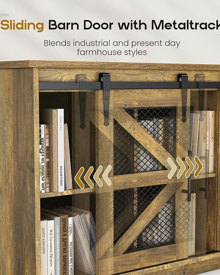 Rustic Corner Desk with Storage, L Shaped Farmhouse Office Desk with Sufficient Storage Capacity, Built-in Power Socket and Barn Door Design - LeafyLoom