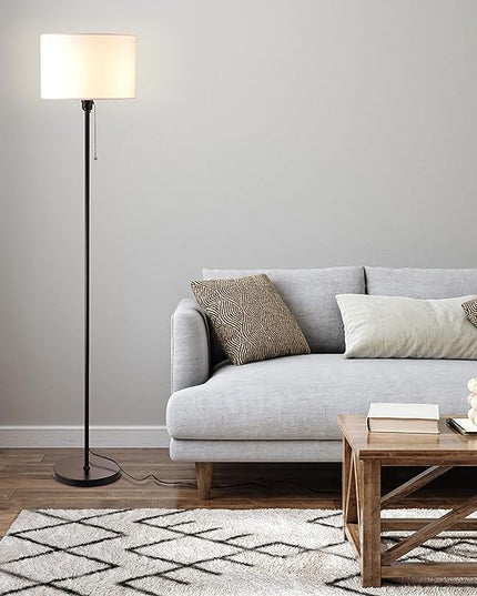 O’Bright Ted - Drum Shade Standing Lamp, Pull Chain Switch, E26 Socket, Modern Minimalist Design, Simple Floor Lamp for Living Room, Bedroom, Office, Black - LeafyLoom