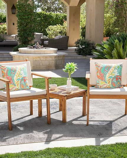 Greesum 3 Piece Bistro Patio Furniture Outdoor Chat Chair Set with Water Resistant Cushions and Coffee Table for Beach Backyard Garden, White - LeafyLoom