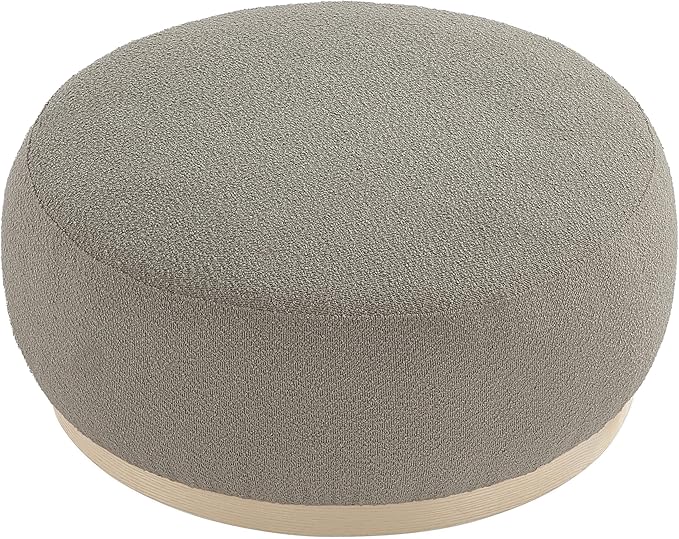 Round Ottoman Coffee Table, Modern Boucle Upholstered Center Table for Living Room Circle Accent Coffee Table for Bedroom Entryway Office - LeafyLoom