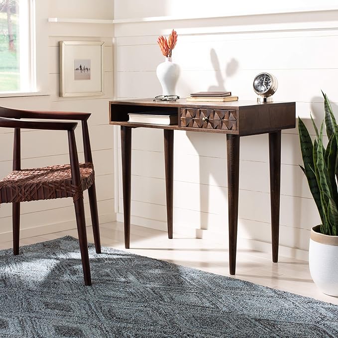 Safavieh Home Office Zinnia Modern Walnut Brown 1-drawer Desk - LeafyLoom