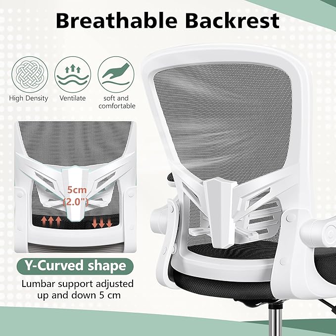 MINLOVE Ergonomic Drafting Office Chair, Tall Office Chair with Flip-up Armrests Executive Ergonomic Computer Standing Desk Chair with Lumbar Support and Adjustable Footrest(White) - LeafyLoom