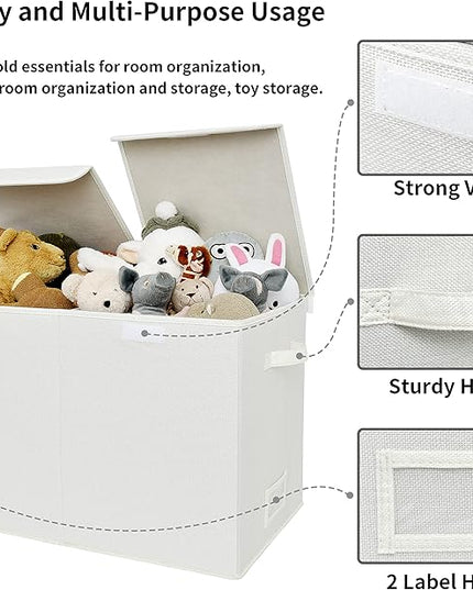 GRANNY SAYS Large Storage Bins with Lids, Foldable Storage Chest with Handles, Stuffed Animal Storage for Playroom, Living Room, Pearl White - LeafyLoom