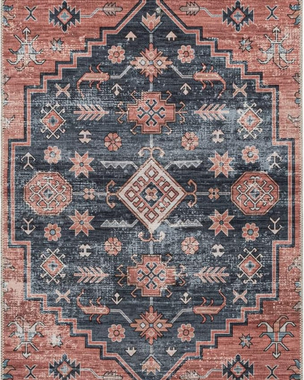 nuLOOM Medallion Bordered Machine Washable Ultra Thin Runner Rug, 2' 6" x 8', Rust - LeafyLoom