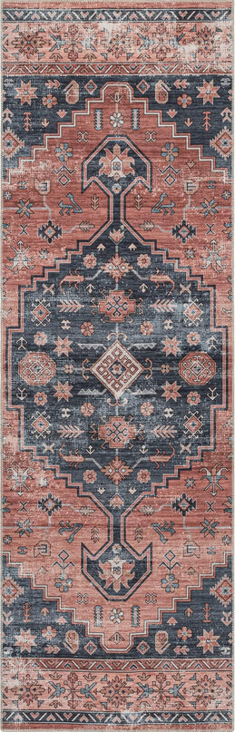 nuLOOM Medallion Bordered Machine Washable Ultra Thin Runner Rug, 2' 6" x 10', Rust - LeafyLoom