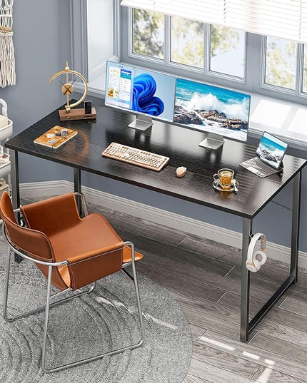 Coleshome 55 Inch Computer Desk, Modern Simple Style Desk for Home Office, Study Student Writing Desk, Black - LeafyLoom