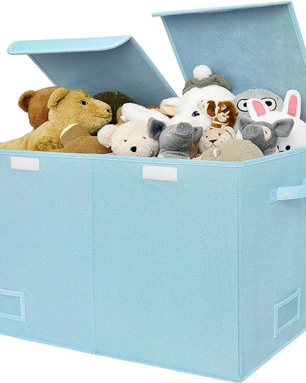 GRANNY SAYS Toy Chest with Lids, Foldable Toy Storage Organizer with Handles, Stuffed Animal Storage for Nursery Room Playroom, Living Room, Large Toy Box for Boys and Girls, Light Blue - LeafyLoom