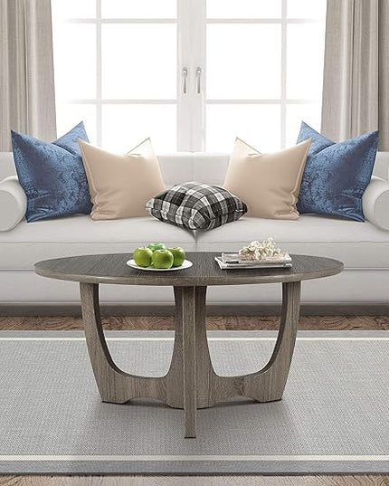 FINECASA Wooden Coffee Table, Curved Leg Coffee Table, Round Coffee Table for Living Room, Accent Couch,Home Decoration, Living Room Tables, 36 x 18 Inches, Grey - LeafyLoom