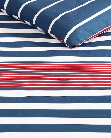 Nautica - Comforter Set, Soft Reversible Bedding with Matching Sham, Striped Home Decor, Dorm Room Essentials (Kennedy Stripe Navy Blue, Twin/Twin XL) - LeafyLoom
