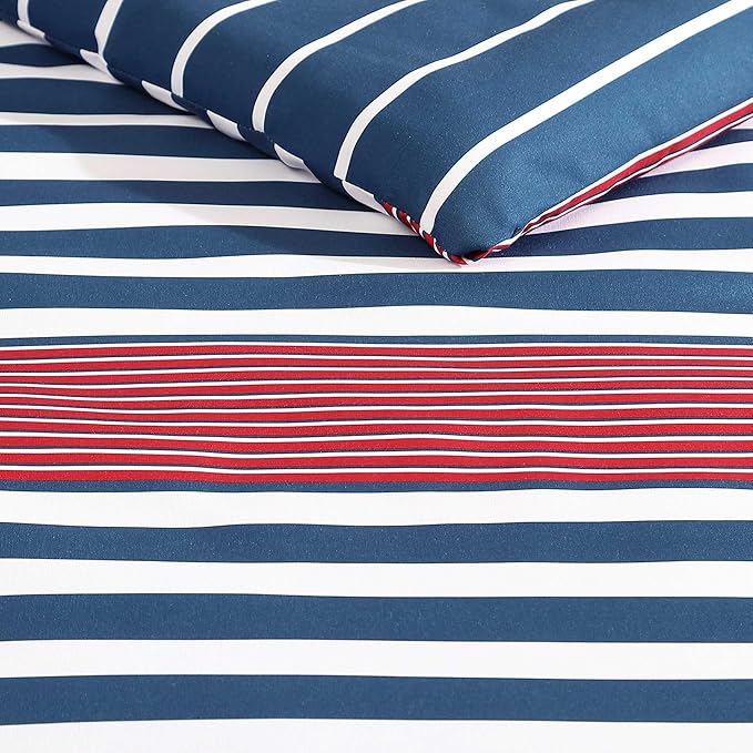 Nautica - Comforter Set, Soft Reversible Bedding with Matching Shams, Striped Home Decor (Kennedy Stripe Navy Blue, Full/Queen) - LeafyLoom