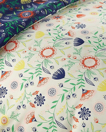 Southshore Fine Living, Inc. Oversized Twin Comforter Bedding Set, Down Alternative Boho Bedspread, Reversible Print is 2 Colors in 1, Twin/Twin XL Comforter & Matching Sham, Blue & Cream - LeafyLoom